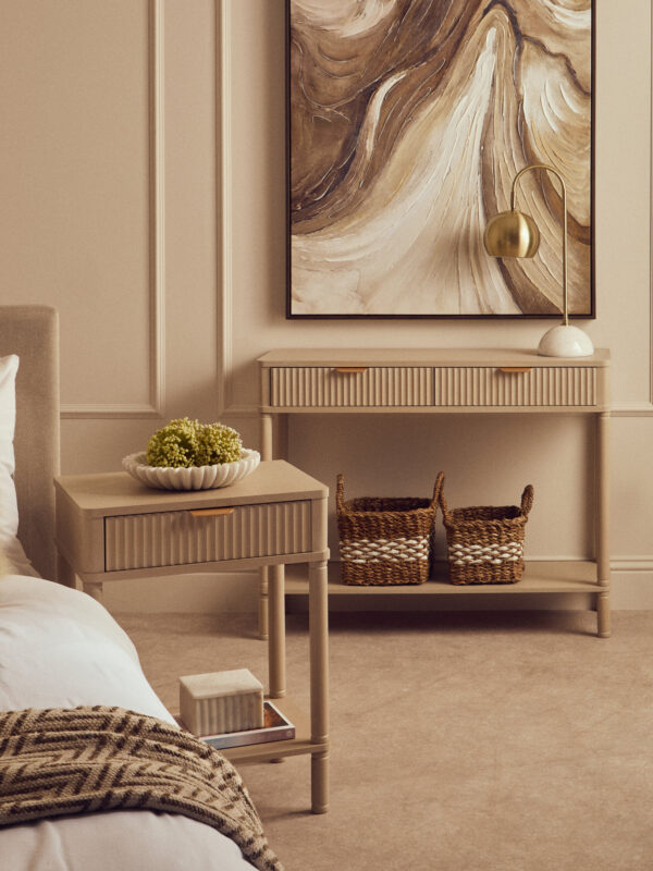 Heritage Two Drawer Reed Detail Taupe Wood Console Table