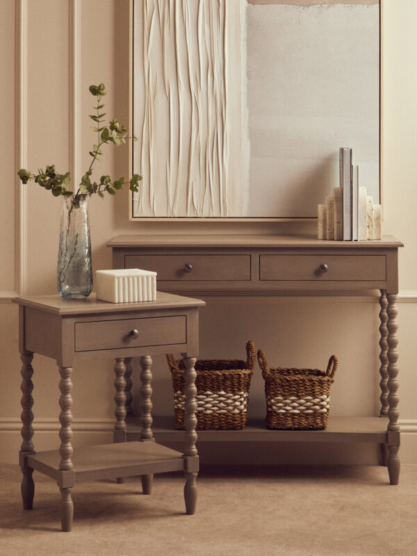 Heritage Two Drawer Bobble Detail Grey Wood Console Table