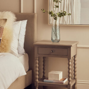 Heritage One Drawer Bobble Detail Grey Wood Side Table