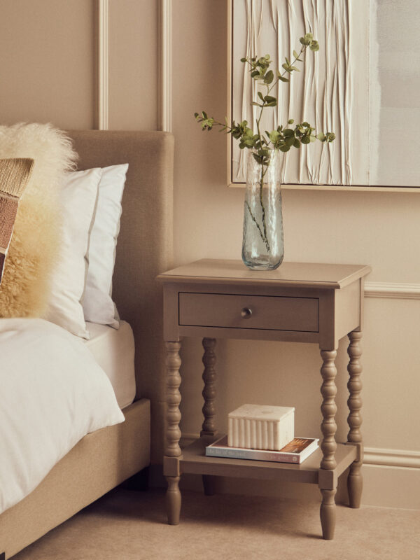 Heritage One Drawer Bobble Detail Grey Wood Side Table