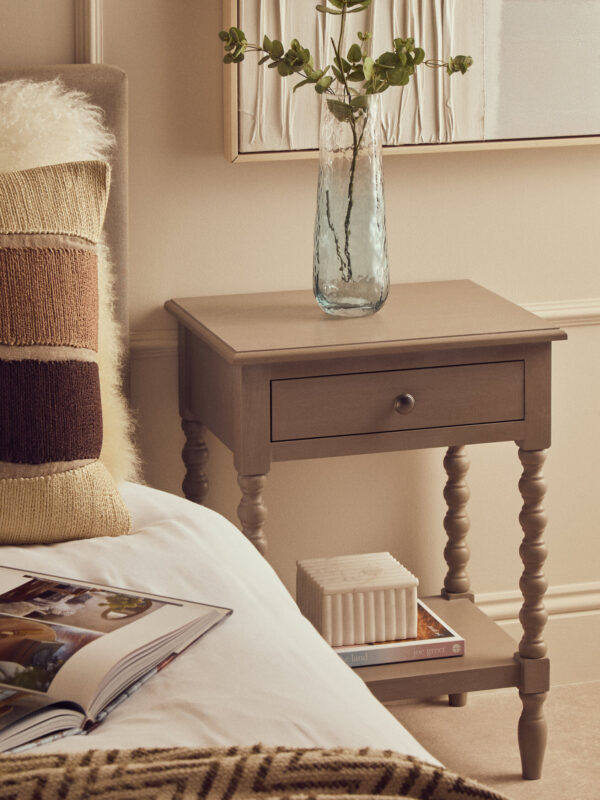 Heritage One Drawer Bobble Detail Grey Wood Side Table