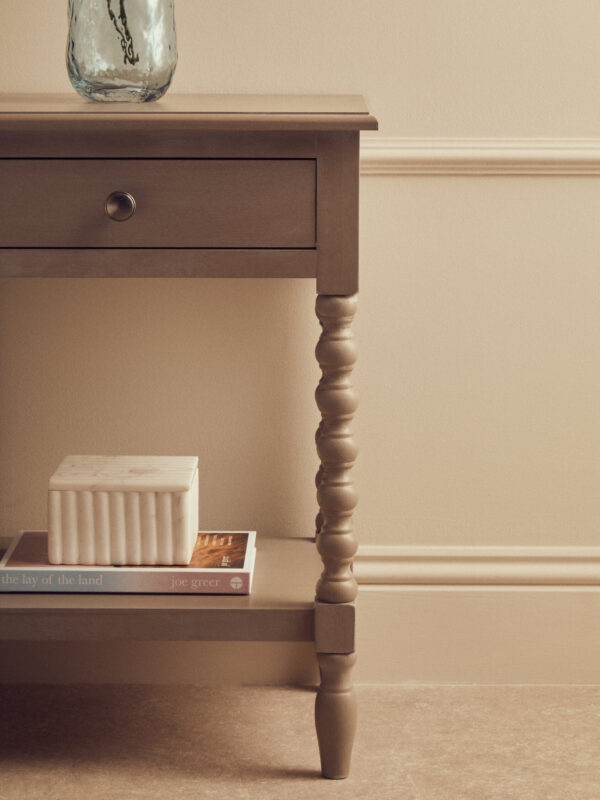 Heritage One Drawer Bobble Detail Grey Wood Side Table
