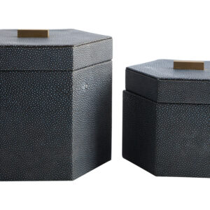 Cardona Set Of Two Hexagonal Blue Shagreen Effect Trinket Boxes