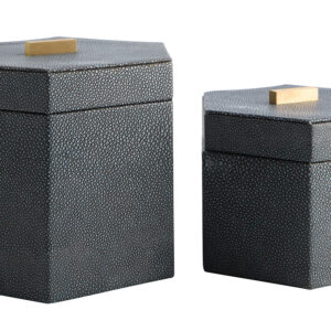 Cardona Set Of Two Hexagonal Blue Shagreen Effect Trinket Boxes