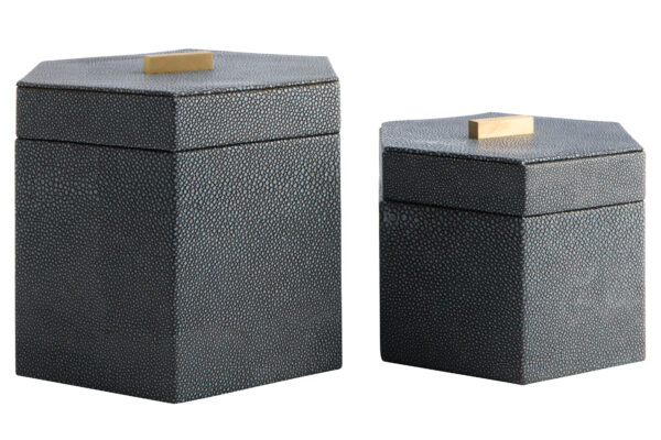 Cardona Set Of Two Hexagonal Blue Shagreen Effect Trinket Boxes