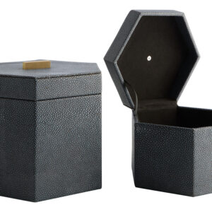 Cardona Set Of Two Hexagonal Blue Shagreen Effect Trinket Boxes