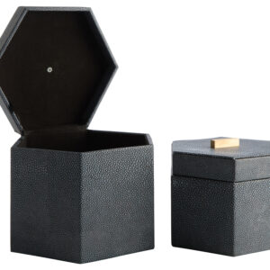 Cardona Set Of Two Hexagonal Blue Shagreen Effect Trinket Boxes