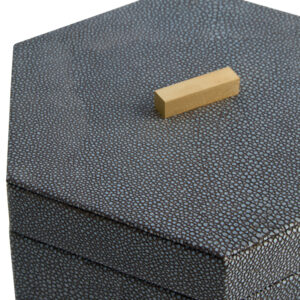 Cardona Set Of Two Hexagonal Blue Shagreen Effect Trinket Boxes
