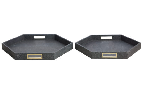 Cardona Set Of Two Hexagonal Blue Shagreen Effect Trays