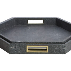 Cardona Set Of Two Hexagonal Blue Shagreen Effect Trays