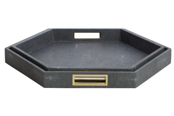 Cardona Set Of Two Hexagonal Blue Shagreen Effect Trays