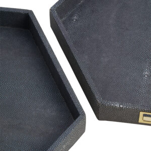 Cardona Set Of Two Hexagonal Blue Shagreen Effect Trays