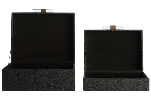 Cardona Set of Two Black Shagreen Effect Trinket Boxes