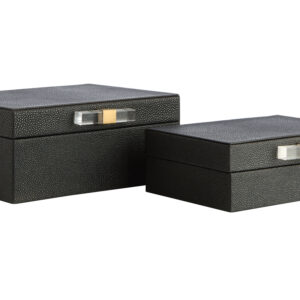 Cardona Set of Two Black Shagreen Effect Trinket Boxes