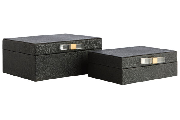 Cardona Set of Two Black Shagreen Effect Trinket Boxes