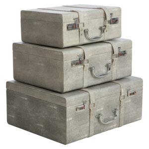 Cardona Set Of Three Grey Shagreen Effect Storage Trunks