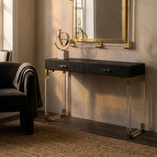 Cardona Black Shagreen Effect 2 Drawer Console Table