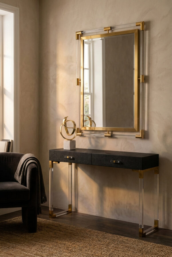 Cardona Black Shagreen Effect 2 Drawer Console Table