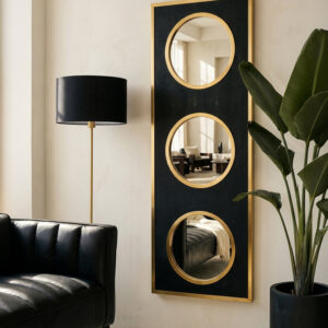 Cardona Black Shagreen Effect Wall Mirror with Gold Frame