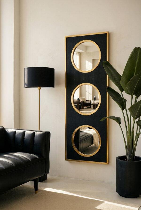 Cardona Black Shagreen Effect Wall Mirror with Gold Frame