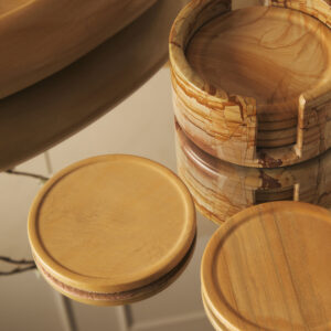Tiga Teakwood Marble Set Of Five Round Coasters with Holder