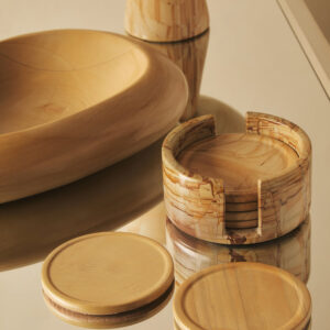 Tiga Teakwood Marble Set Of Five Round Coasters with Holder