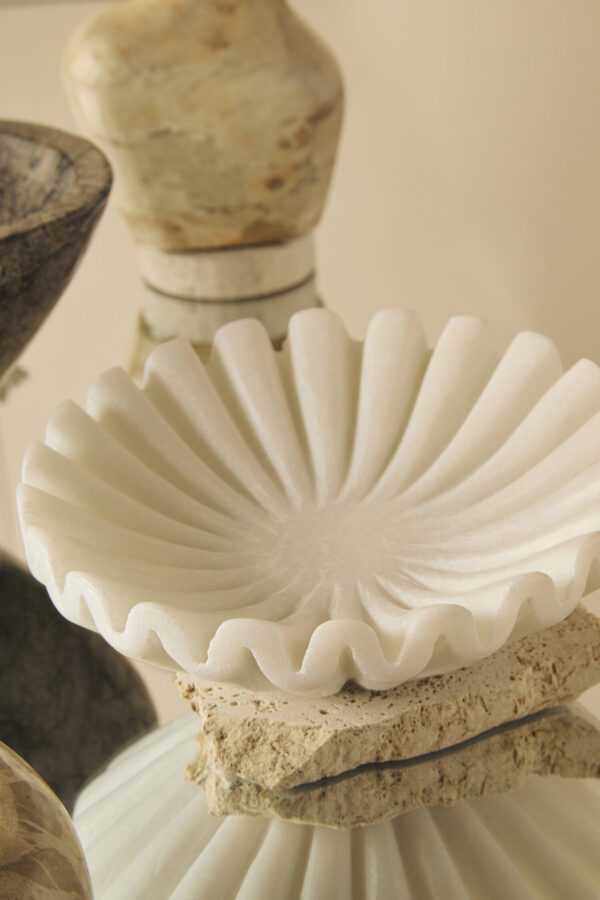 Savio White Fluted Marble Trinket Bowl