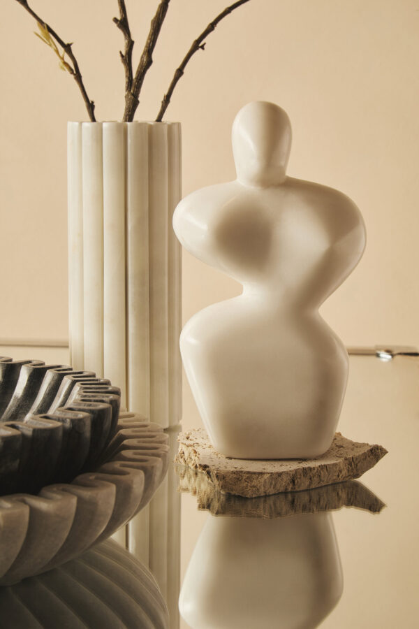 Savio White Fluted Marble Vase