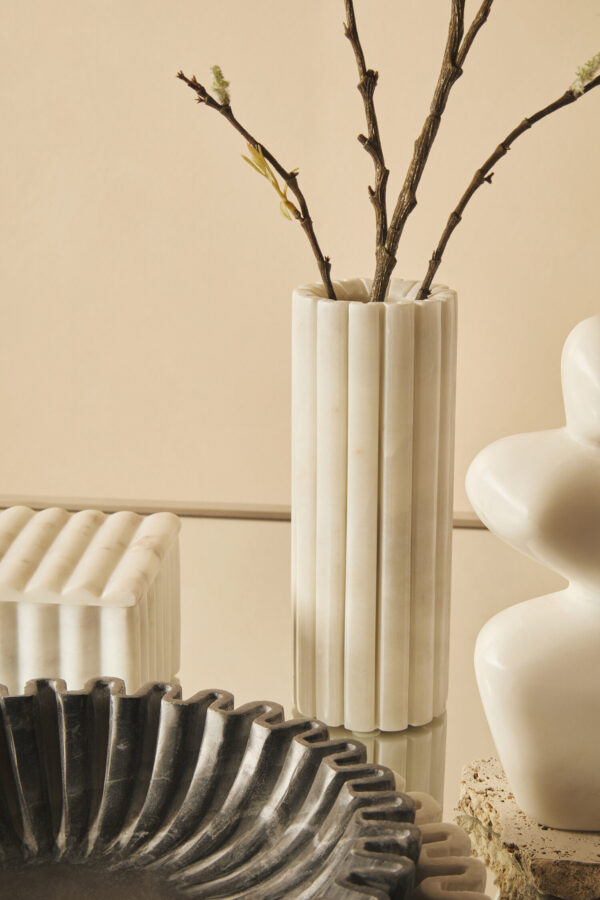 Savio White Fluted Marble Vase