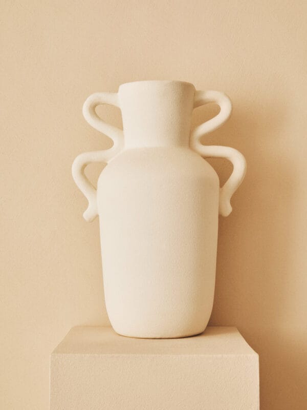 Sonata Large White Vase with Abstract Handles