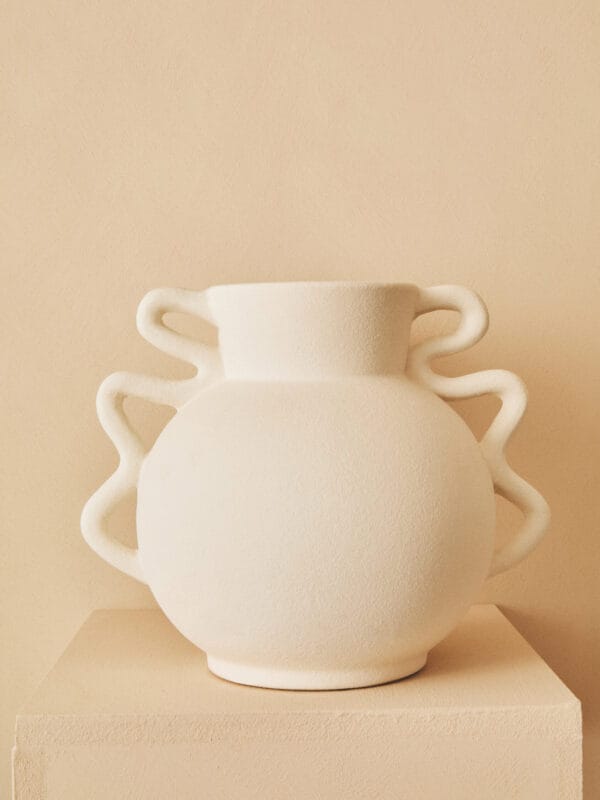 Sonata Small White Vase with Abstract Handles