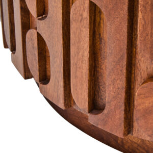 Torcino Marble and Carved Mango Wood Round Coffee Table