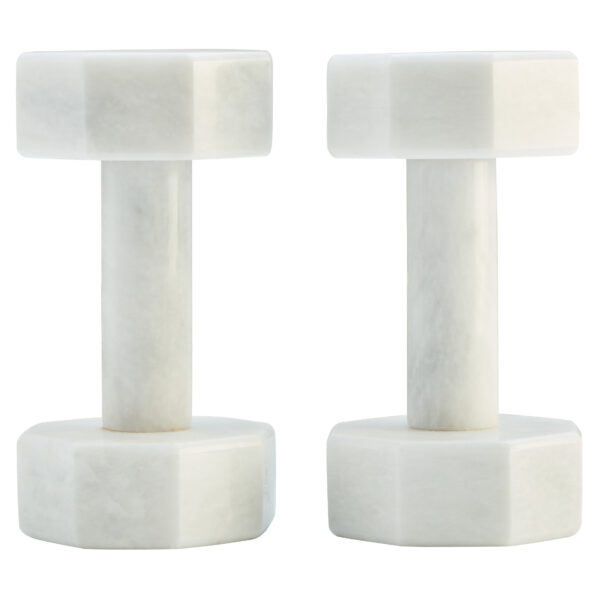 Zoro Set of Two Decorative White Marble Dumbbells