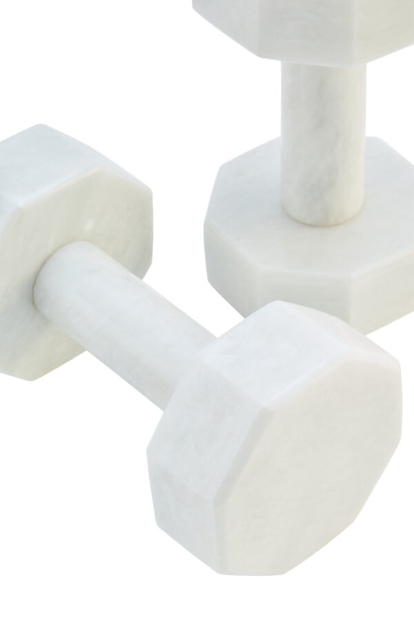 Zoro Set of Two Decorative White Marble Dumbbells