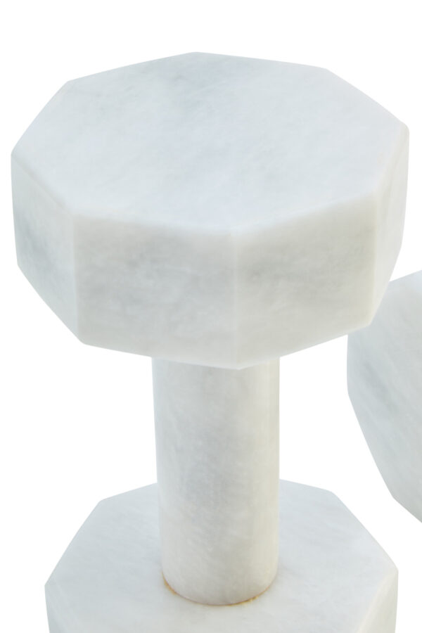 Zoro Set of Two Decorative White Marble Dumbbells