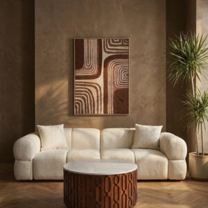 Torcino Marble and Carved Mango Wood Round Coffee Table