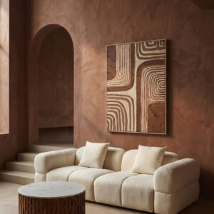 Torcino Marble and Carved Mango Wood Round Coffee Table