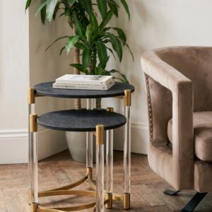 Cardona Set Of Two Black Shagreen Effect Side Tables