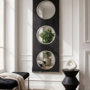 Cardona Black Shagreen Effect Wall Mirror with Silver Frame