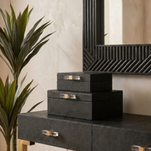 Cardona Set of Two Black Shagreen Effect Trinket Boxes