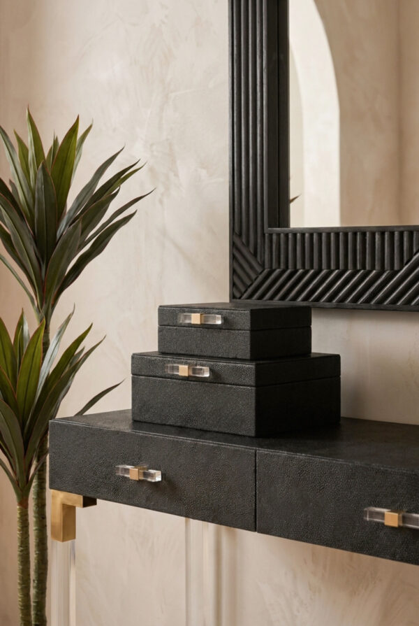 Cardona Set of Two Black Shagreen Effect Trinket Boxes
