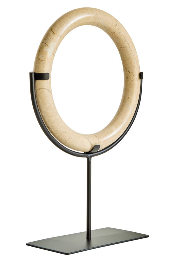 Zoro Cream Marble Ring Sculpture on Metal Stand