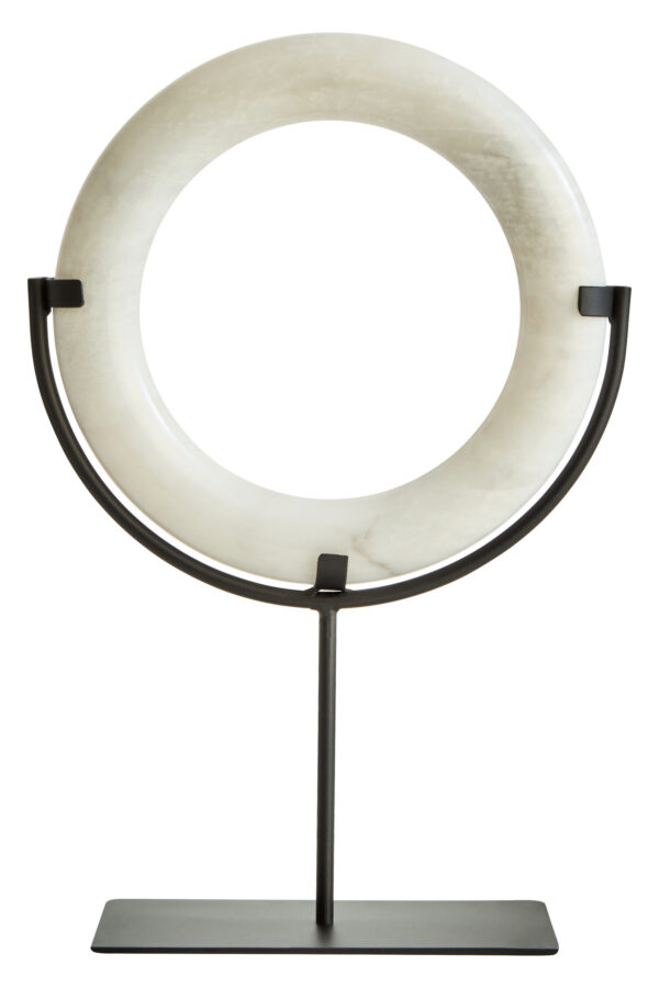 Zoro White Marble Ring Sculpture on Metal Stand