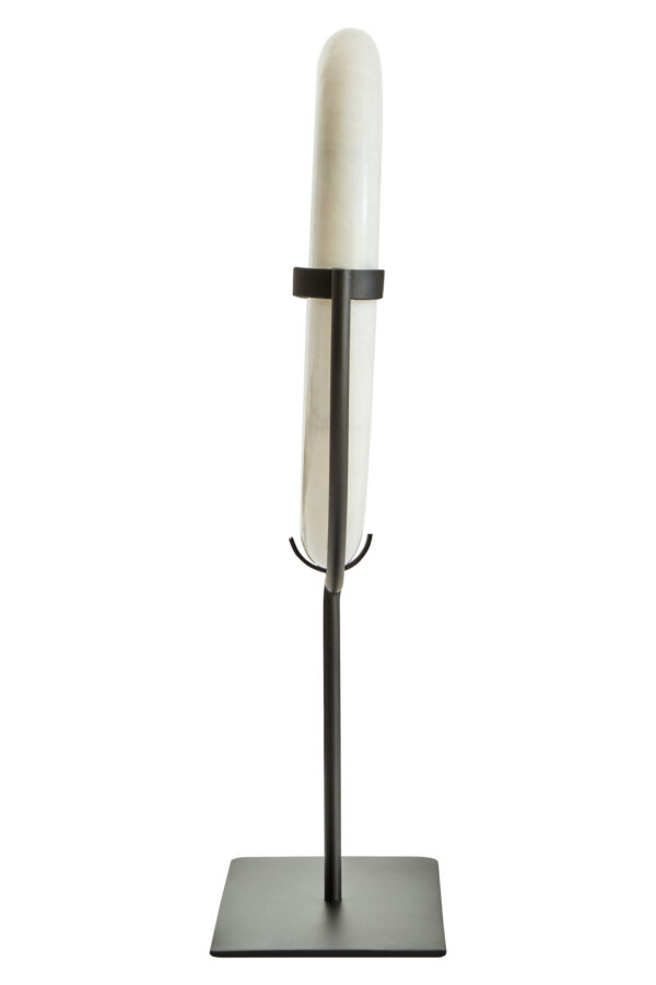 Zoro White Marble Ring Sculpture on Metal Stand