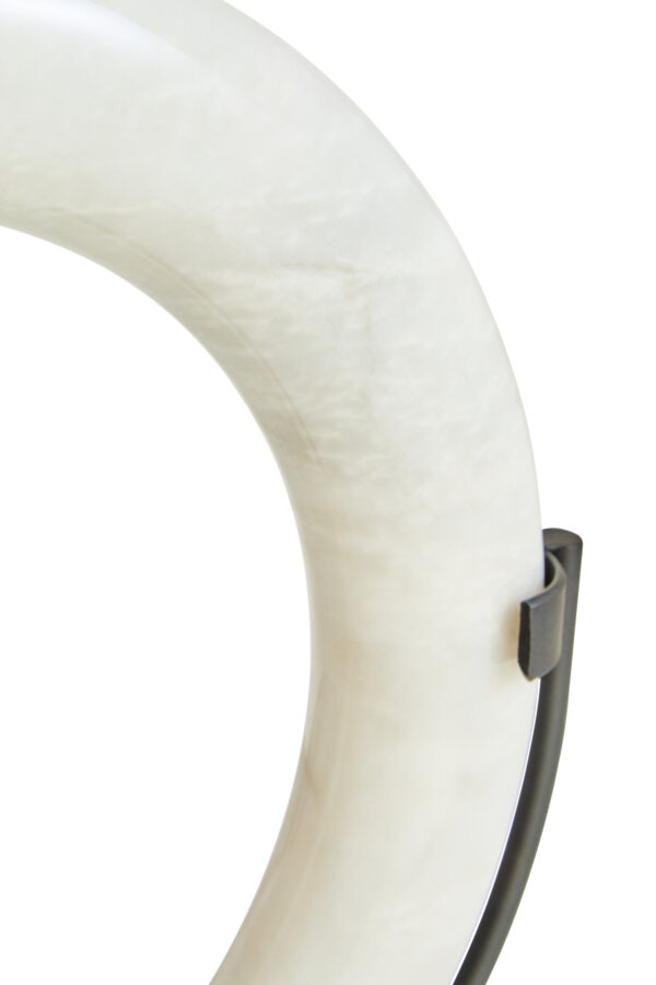 Zoro White Marble Ring Sculpture on Metal Stand
