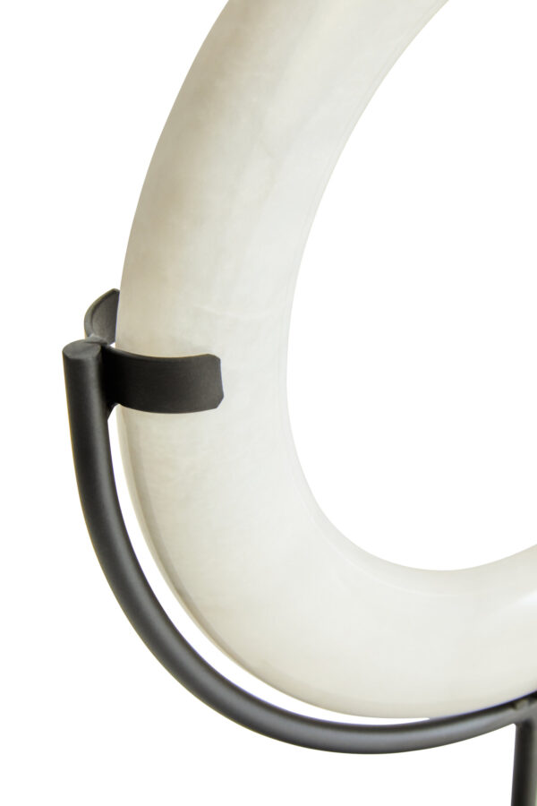 Zoro White Marble Ring Sculpture on Metal Stand